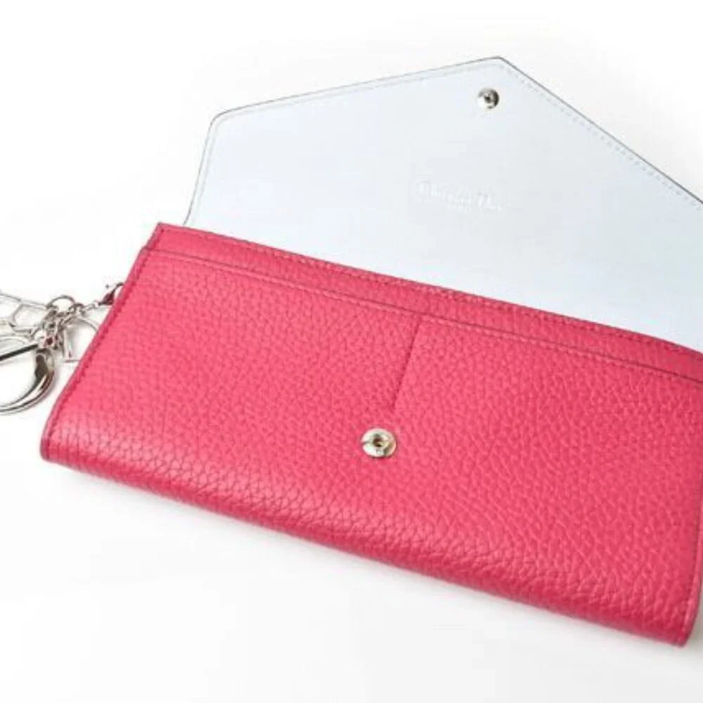 Christian Dior Wallet Long Wallet Diorissimo Bicolor Rose Pink